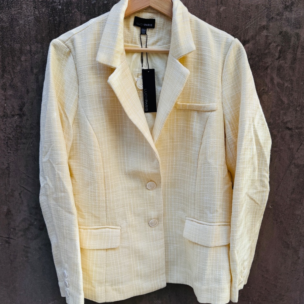 NWT LUCY PARIS AARON TWEED BLAZER, SIZE LARGE.
